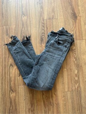 Agolde Black Washed Skinny Jeans with Frayed Ankles